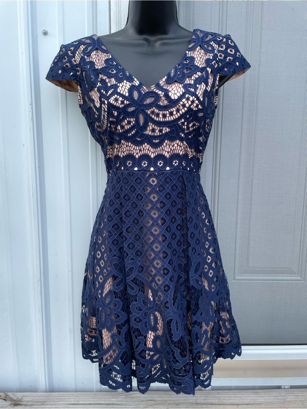 Charlotte Russe Navy Lace Dress with Nude Lining